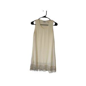 Tobi White Lace Hem Shift Dress Women’s XS Sleeveless Cream Midi